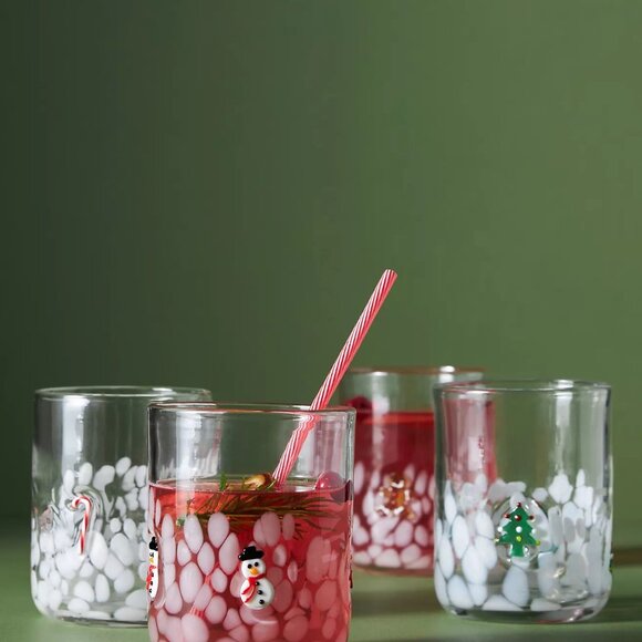 Anthropologie Festive Icon Juice Glass Cup 17 Oz Holiday Snowman - Picture 4 of 4